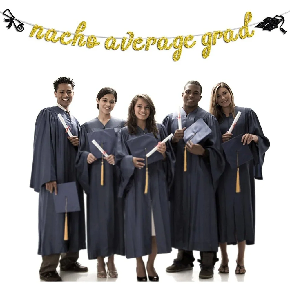 Nacho Average Grad Gold Glitter Graduation Banner 8.3ft Party Decoration Sign